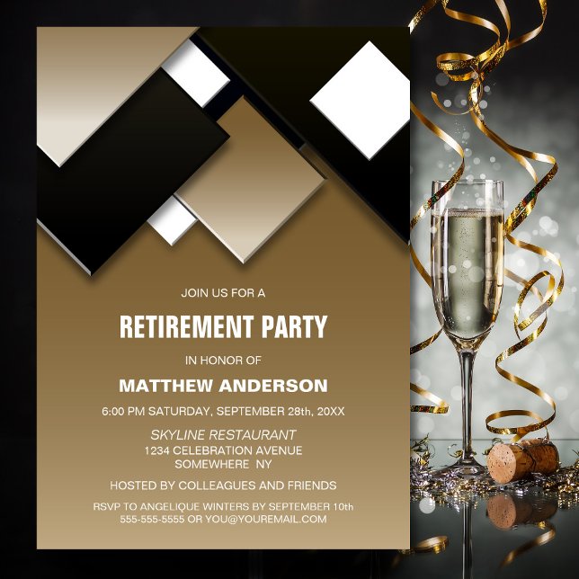 Modern Black Gold Retirement Party Invitation (Creator Uploaded)