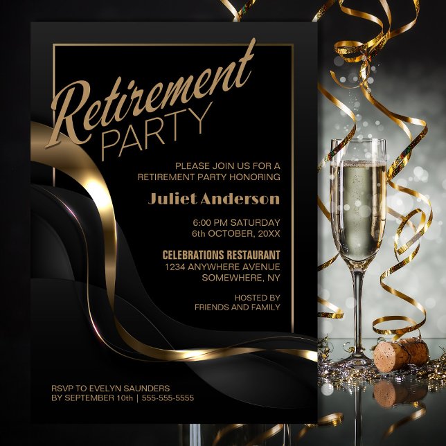 Modern Black Gold Retirement Party Invitation (Creator Uploaded)