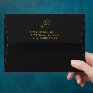 Modern Black Gold Return Address Envelope