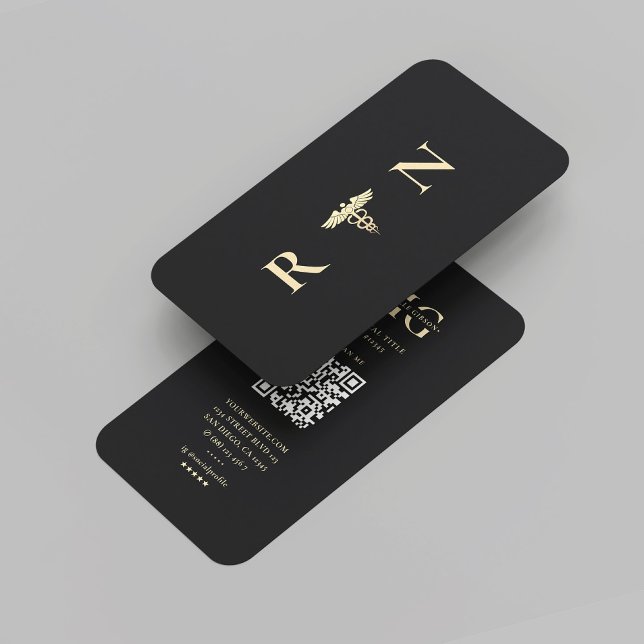 Modern Black Gold RN Monogram Caduceus Medical Business Card (Modern Black Gold RN Monogram Caduceus Medical Business Card
)