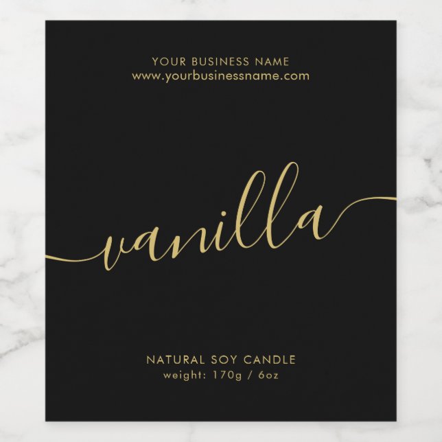 Modern black gold script candle product label (Single Label)