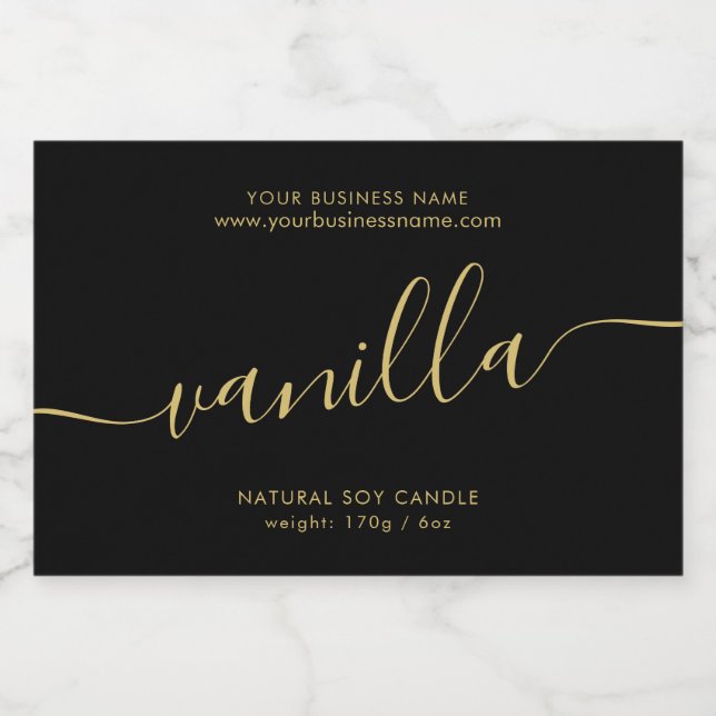 Modern black gold script candle product label (Single Label)