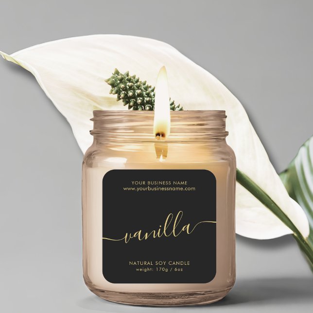 Modern black gold script candle product label (Creator Uploaded)