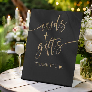 Modern Black & Gold Script Cards & Gifts Pedestal Sign
