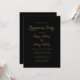 Modern Black Gold Script Engagement Party Invitation