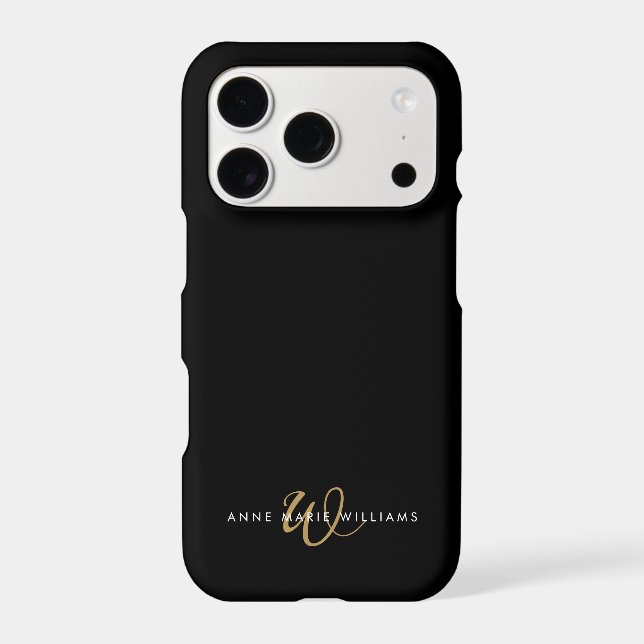 Modern Black Gold Script Monogram (Back)