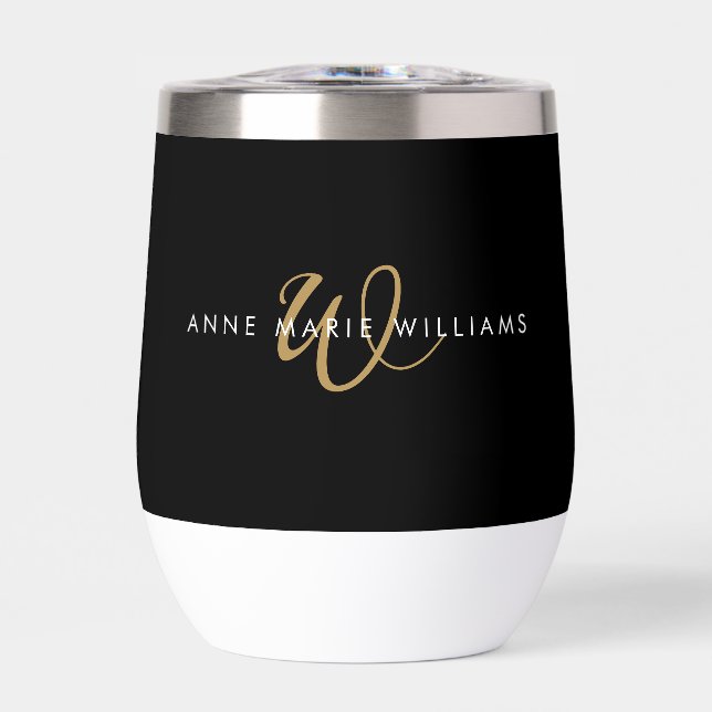 Modern Black Gold Script Monogram (Front)
