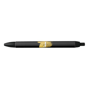 Modern Black & Gold Script Monogram Initial Black Ink Pen