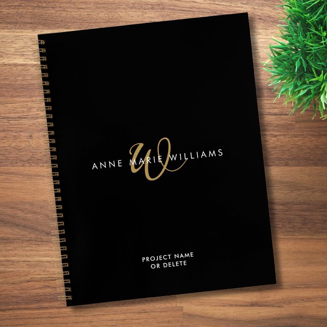 Modern Black Gold Script Monogram Notebook (Creator Uploaded)