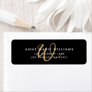 Modern Black Gold Script Monogram Return Address