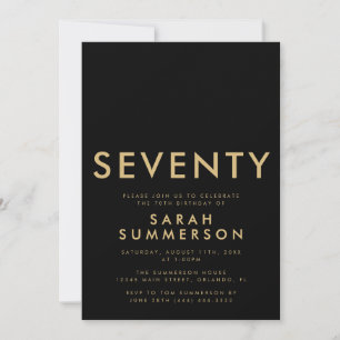 Modern Black Gold Seventy 70th Birthday Party Invitation