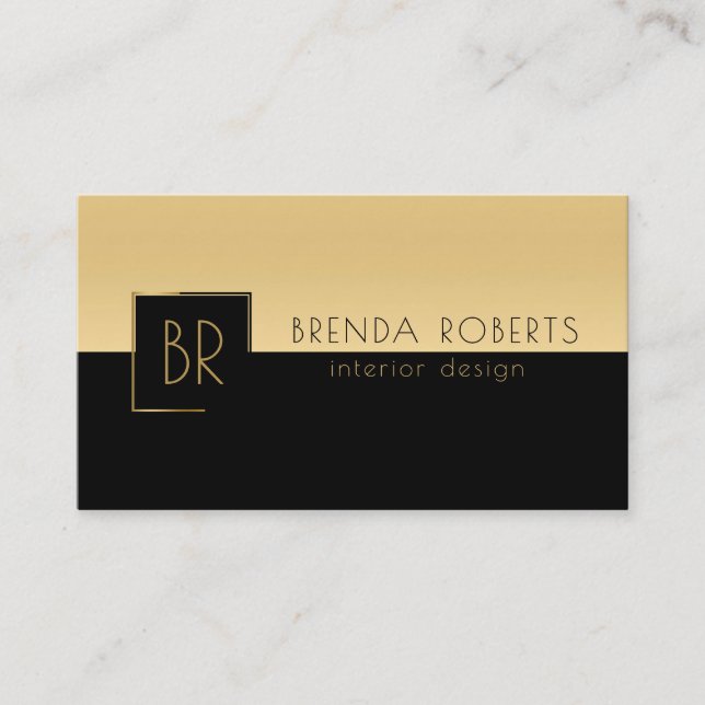 Modern Black & Gold Sharp Geometric Design Business Card (Front)