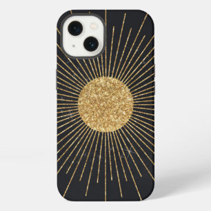 Modern Black Gold Shining Sun iPhone 13 Case