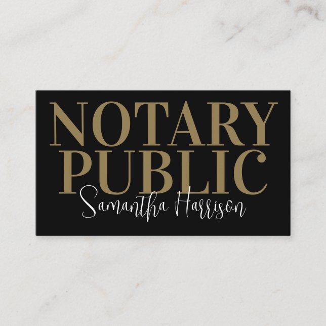 Modern Black Gold Simple Mobile Notary Loan Agent Business Card (Front)