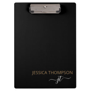 Modern Black Gold Simple Script Monogram Name  Clipboard