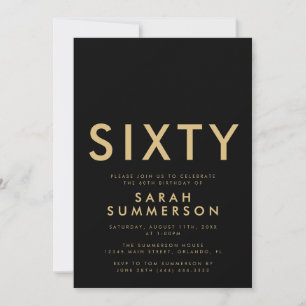 Modern Black Gold Sixty 60th Birthday Party Invitation