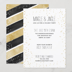 Modern Black & Gold Snowflake Holiday Party Invitation