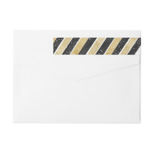 Modern Black & Gold Snowflake Stripe Address Label