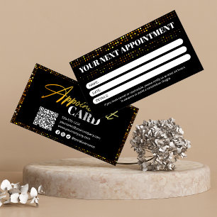 Modern Black Gold Sparkle Hairdresser Qr Code Appointment Card