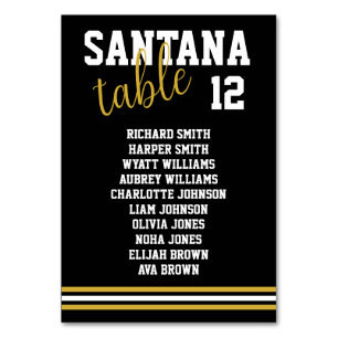 Modern Black Gold Sporty Wedding Seating Chart Table Number