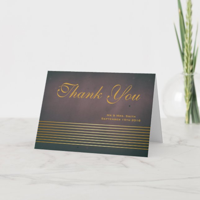 Modern Black Gold Striped Sleek Thank You Card (Front)