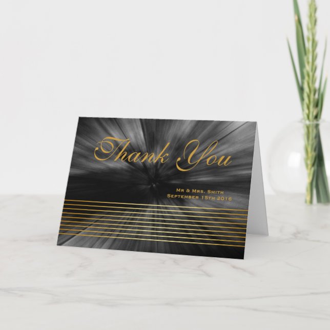Modern Black Gold Striped Sleek Thank You Card (Front)