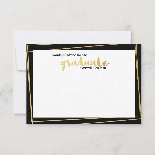 Modern Black & Gold Striped Word of Advice Invitation (Front)