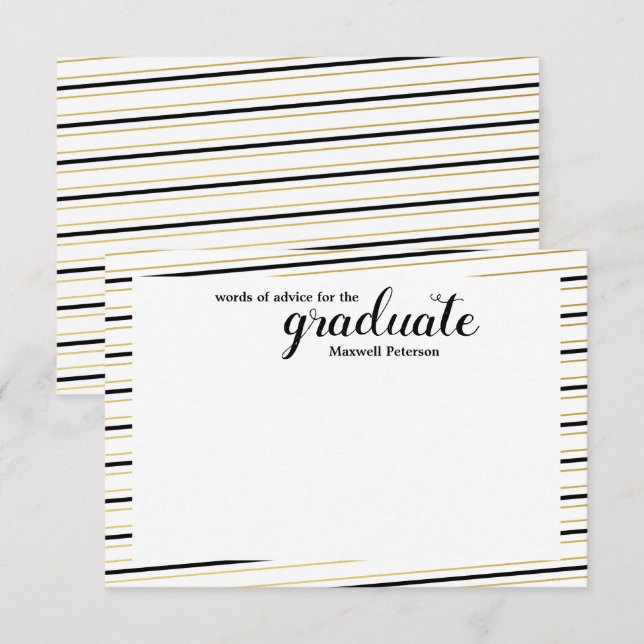 Modern Black & Gold Striped Word of Advice Invitation (Front/Back)