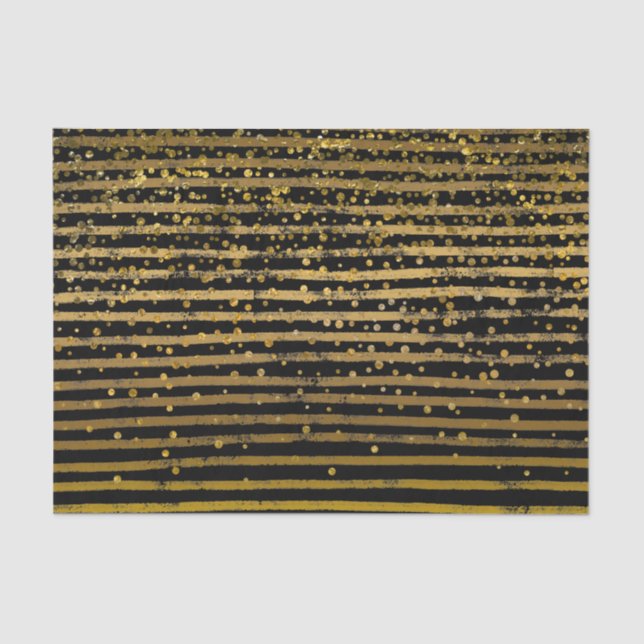 Modern Black Gold Stripes Foil Confetti Dots Tissue Paper (Front)