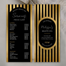Modern Black & Gold Stripes Salon Price List Menu