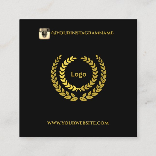Modern Black Gold Stylish Elegant Square Business Card (Front)
