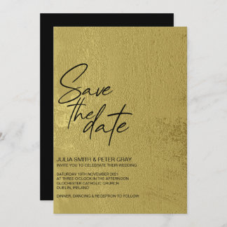 Modern Black & Gold Textured Save The Date Invitation