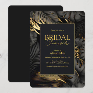 Modern Black Gold Tropical Wedding Bridal Shower Invitation