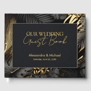 Modern Black Gold Tropical Wedding Guest Book