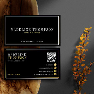 Modern Black Gold Typography QR code Business Card