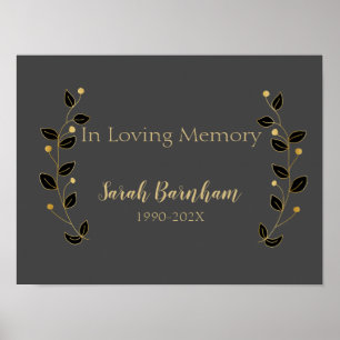 Modern Black & Gold Vines Memorial Wall Print