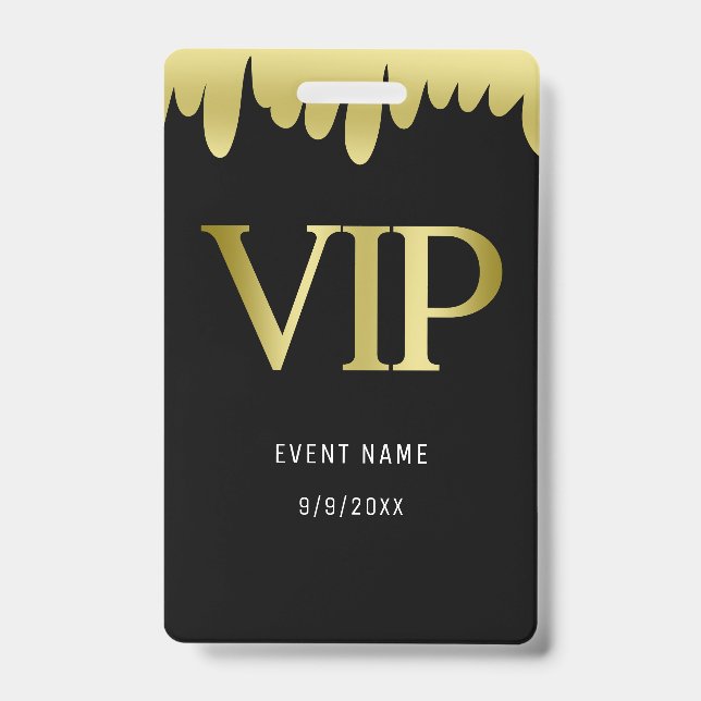 Modern Black Gold VIP Pass ID Badge (Front)