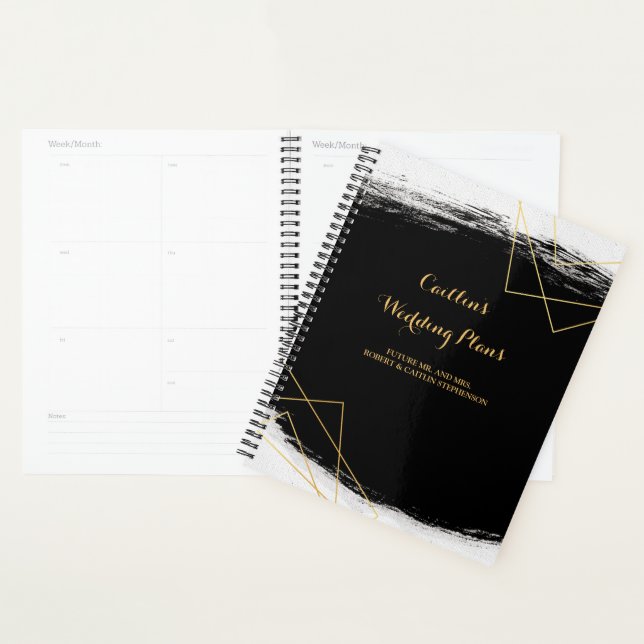 Modern Black & Gold Watercolor Geo Wedding planner (Display)