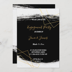 Modern Black & Gold  Watercolor Geometr Engagement Invitation
