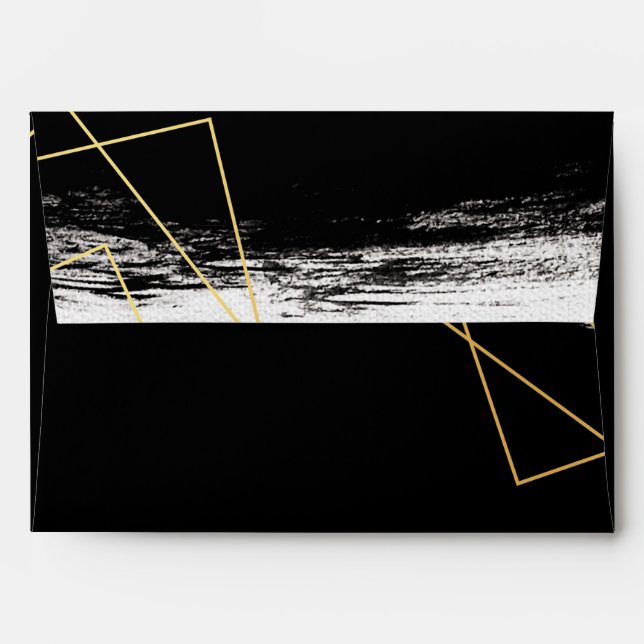 Modern Black & Gold Watercolor Geometric Envelope (Back (Top Flap))