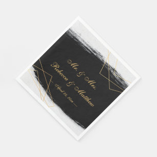 Modern Black & Gold Watercolor Geometric Napkin