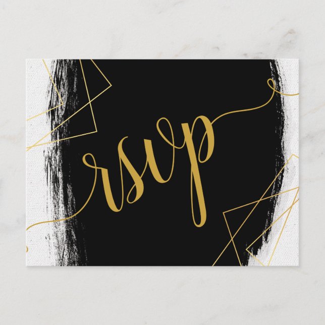 Modern Black & Gold Watercolor Geometric rsvp Invi Invitation Postcard (Front)