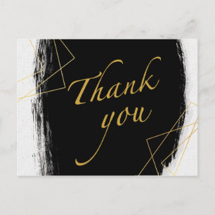 Modern Black & Gold Watercolor GeometricThank you  Postcard