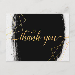 Modern Black & Gold Watercolor GeometricThank you Postcard