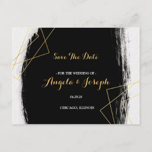 Modern Black & Gold Watercolor GeometSave the Date Postcard