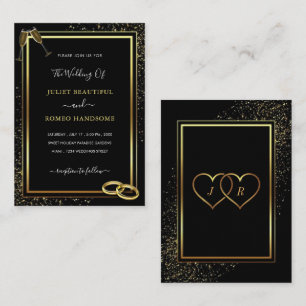 Modern Black Gold Wedding Invitation with Rings