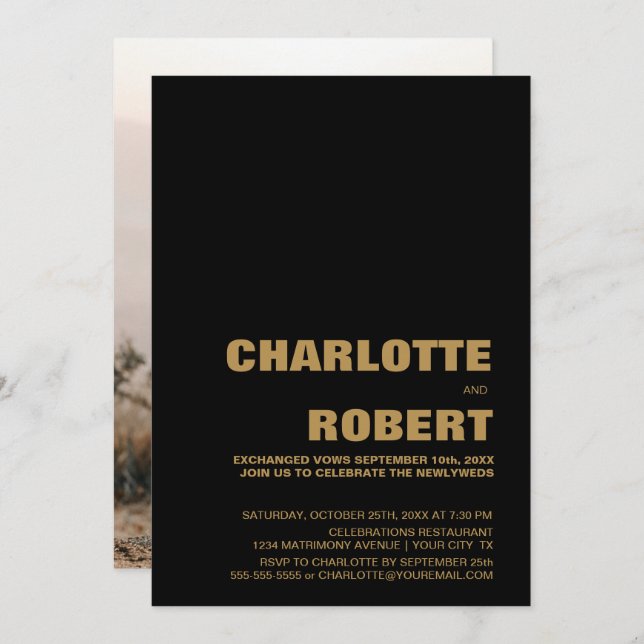 Modern Black Gold Wedding Reception Invitation (Front/Back)