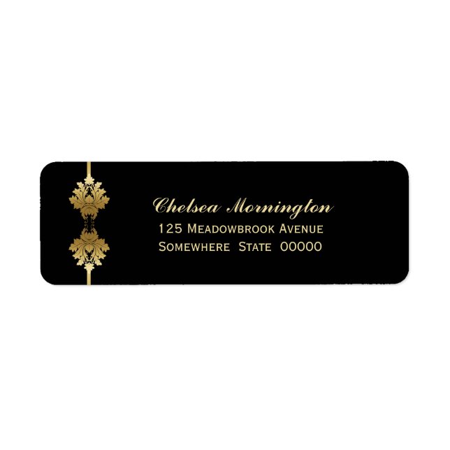 Modern Black Gold Wedding Return Address (Front)