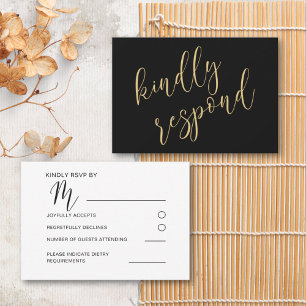 Modern Black & Gold Wedding RSVP  Card