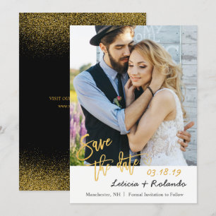 Modern Black & Gold Wedding Save The Date Photo